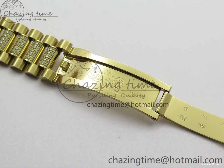 0212 DailyWear Day-Date 36mm 128235 YG Crystal BP Best Edition Silver Crystal Marker Dial on YG President Bracelet A 2676